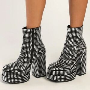 Steve Madden Black Rhinestone Platform Ankle Boots